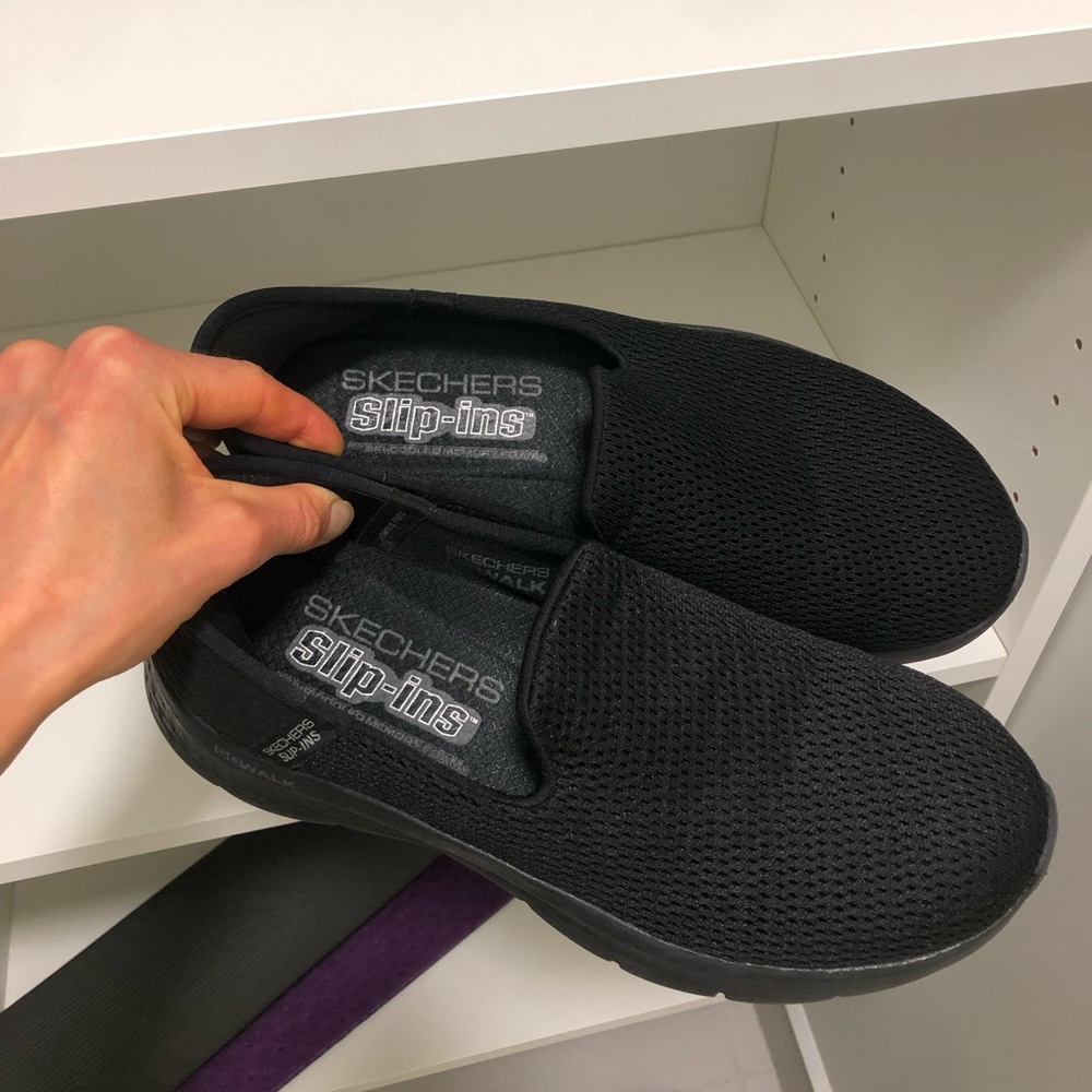 Skechers Black Textile Slip-Ons